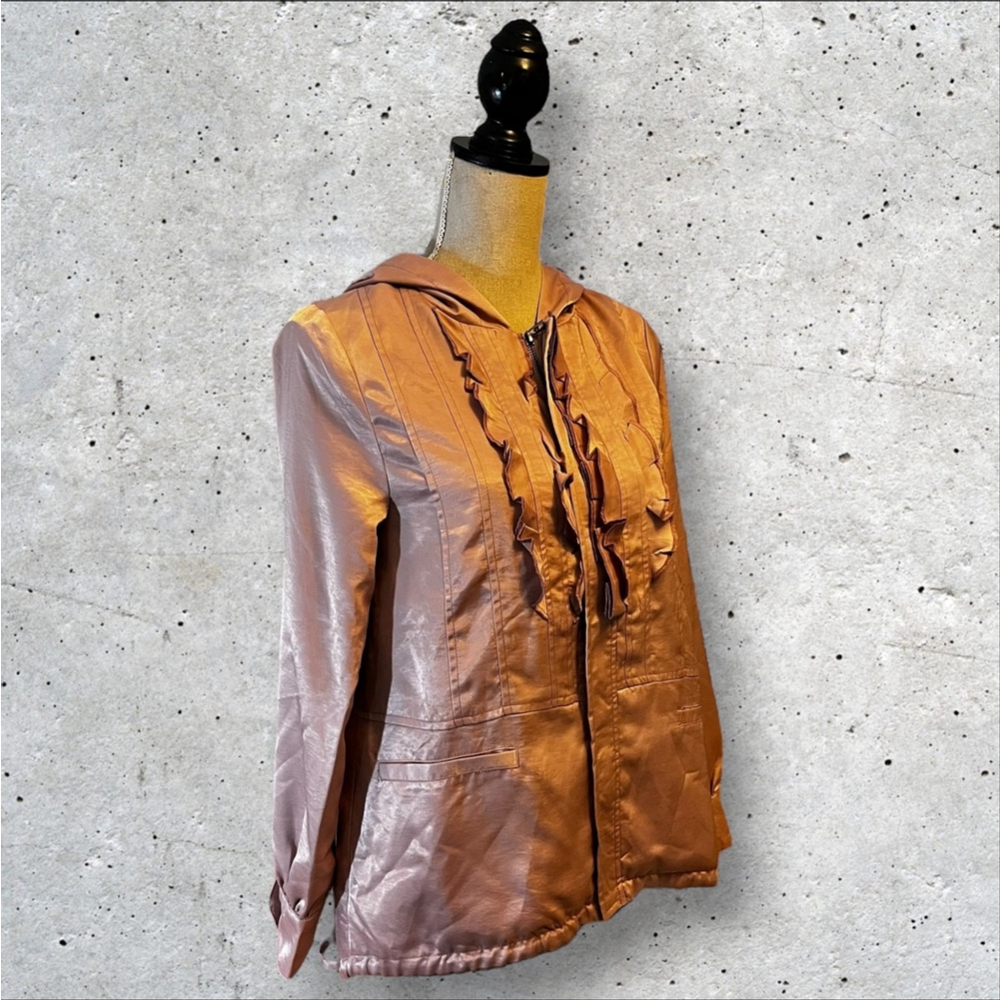 Di Piu Italy Satin Spring Hooded Jacket, Pink/Peach, S/40